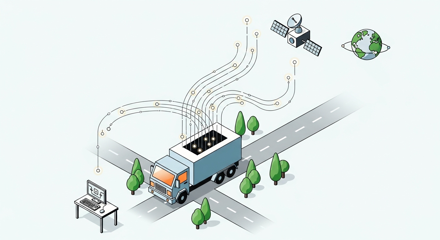 Концепция телематики: грузовик, спутник, компьютер
