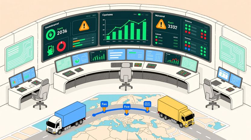 Диспетчерский центр управления автопарком с аналитическими панелями