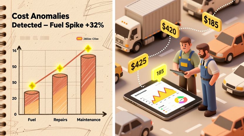 Изометрический дашборд с расходами автопарка