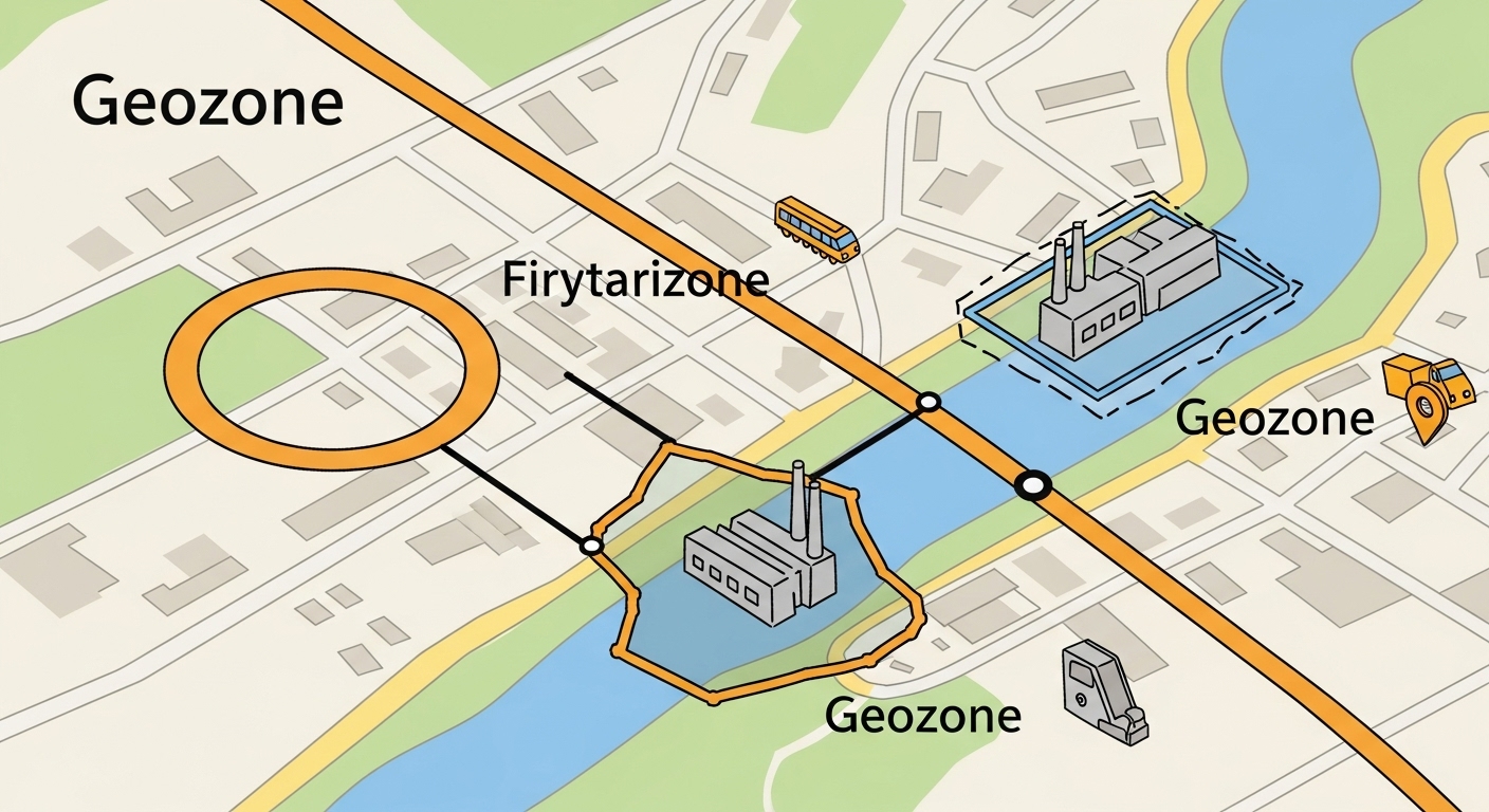 Различные виды геозон: круг, полигон, линия